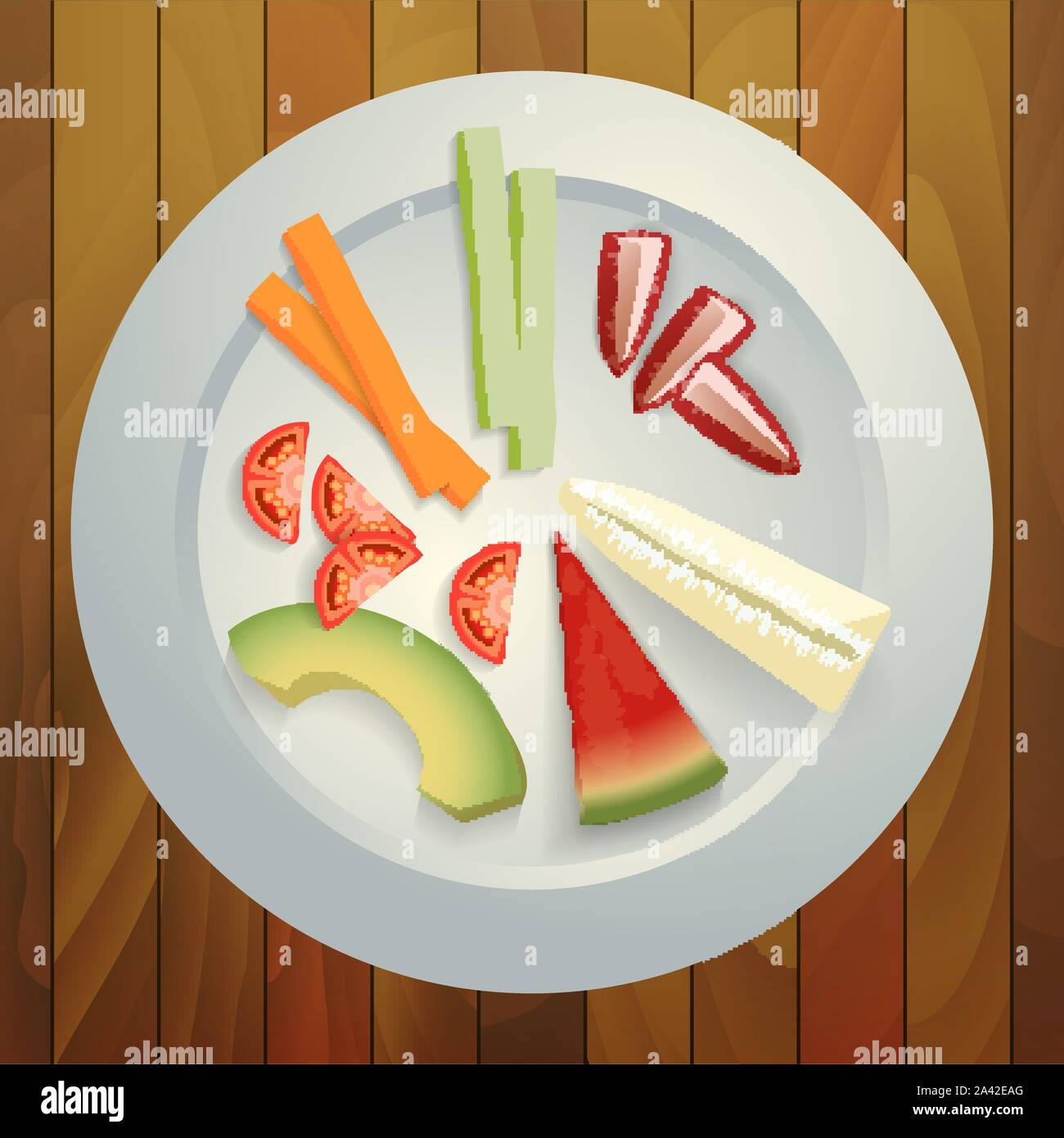 BLW, destete llevado por el bebé, frutas y verduras en un plato Imagen  Vector de stock - Alamy