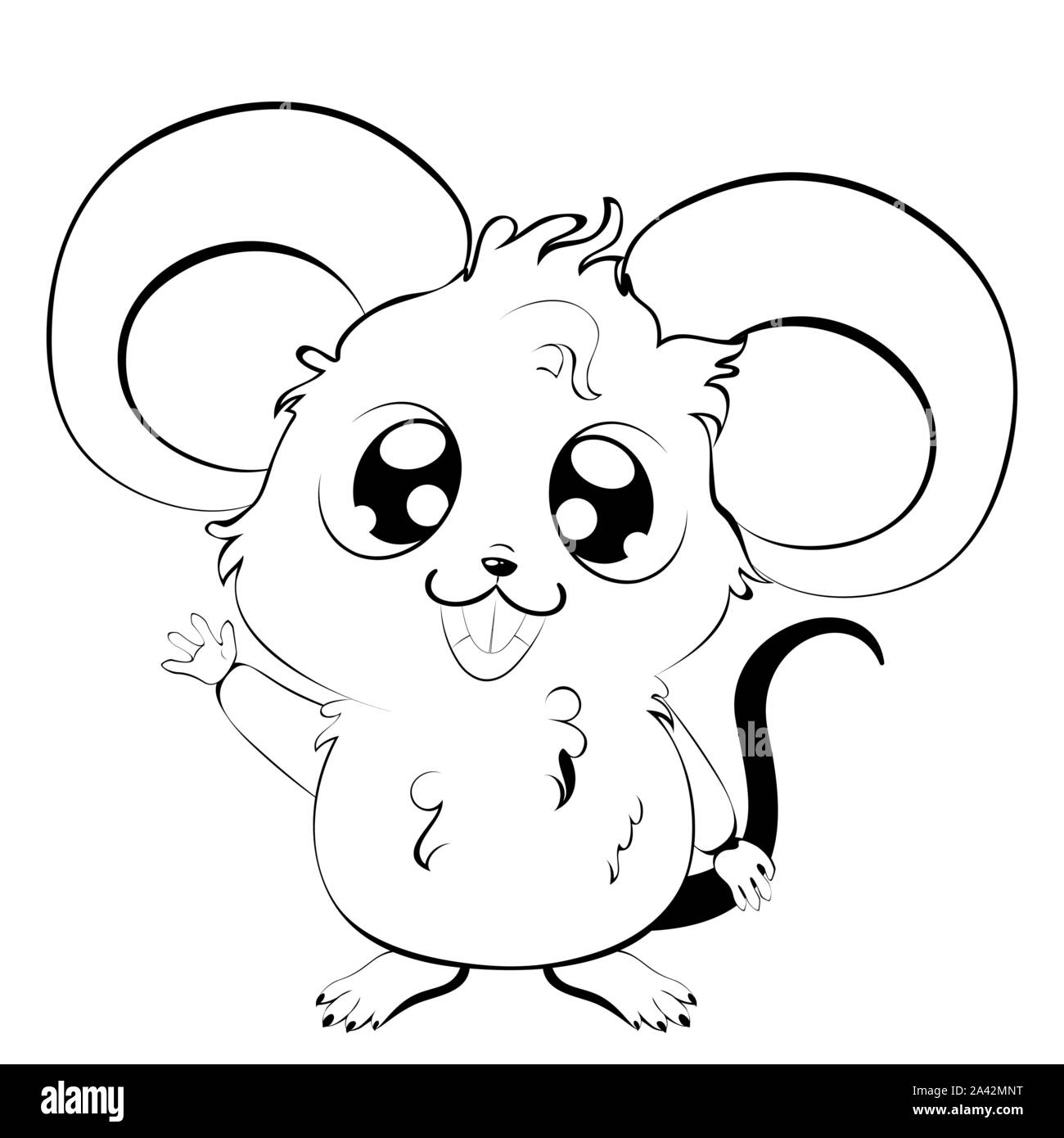 Cartoon kawaii ratón o rata en diseño en blanco y negro Imagen Vector de  stock - Alamy