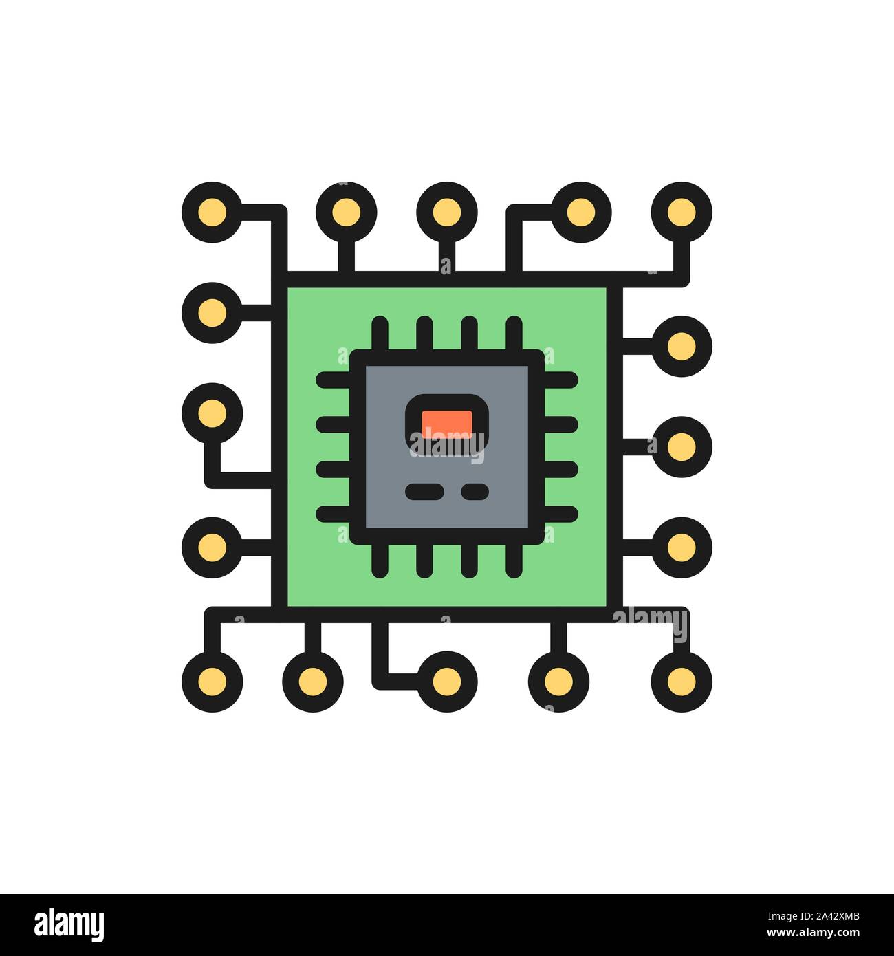 El microprocesador de la CPU, el chip del ordenador icono de línea de color  liso Imagen Vector de stock - Alamy