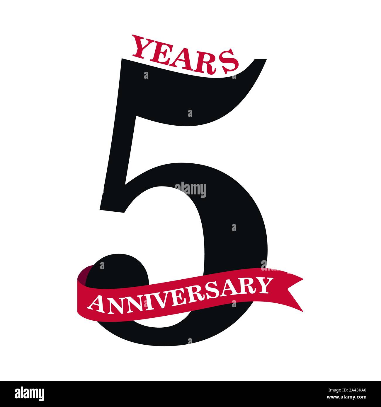 5 años aniversario diseño con cinta roja sobre fondo blanco aislado para la celebración de eventos Ilustración del Vector