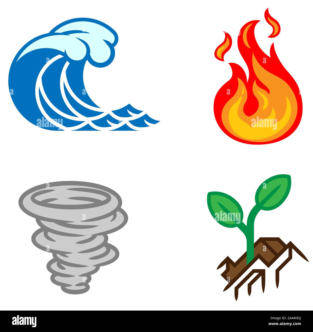 Cuatro elementos Tierra Agua Aire fuego conjunto de iconos Ilustración del Vector