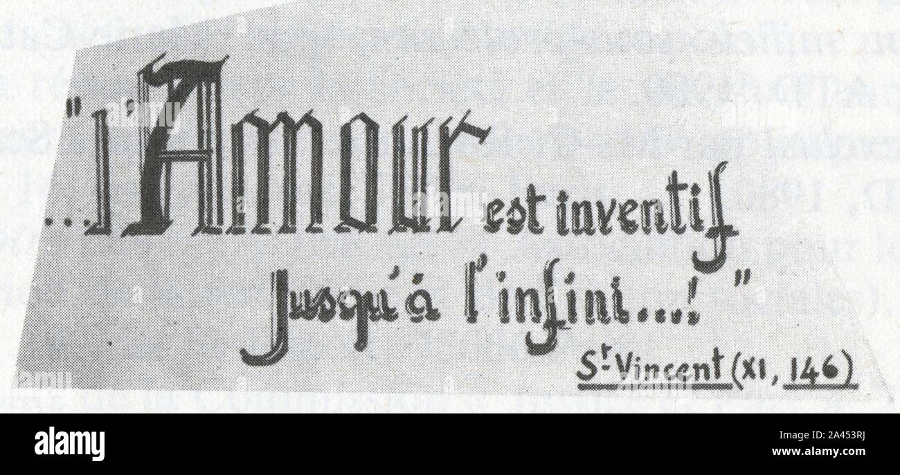 Paroles de san Vicente de Paúl.l'amour est inventif jusqu'à l'infini Foto de stock