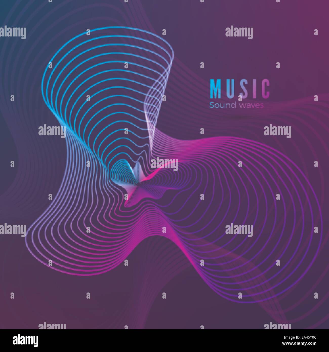Plantilla de onda de sonido de música. Ilustración de colores azul y  púrpura para el diseño de la portada del álbum. Digital de la señal radial  de forma abstracta. Vector Imagen Vector