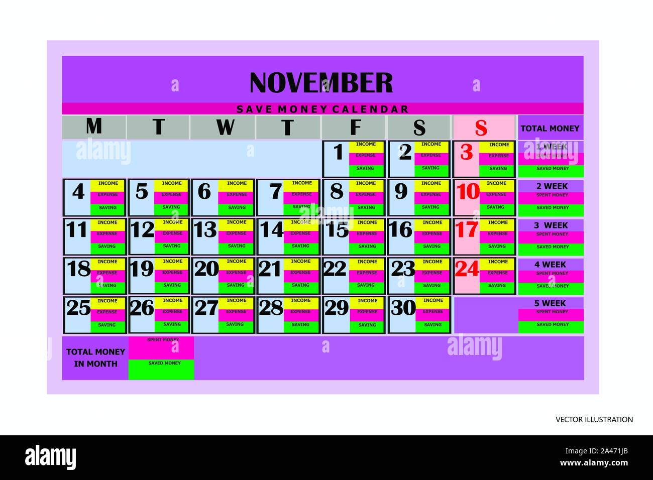 Diseño mes calendario noviembre 2019. Ahorre dinero calendario 2019