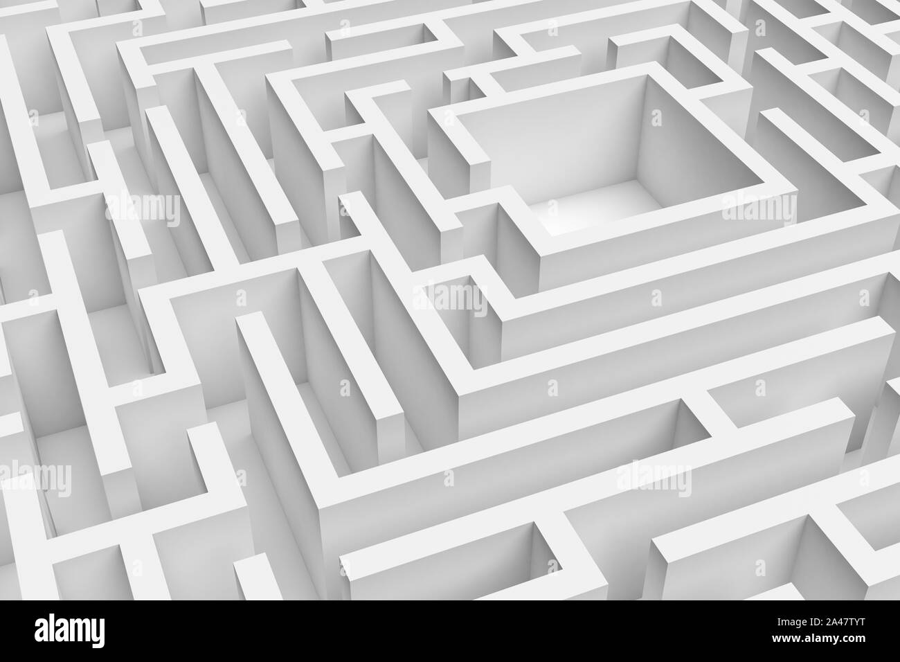 Representación 3D del cuadrado blanco laberinto consruction aproximado. 3D Render. Concepto de diseño. Arte abstracto. Foto de stock