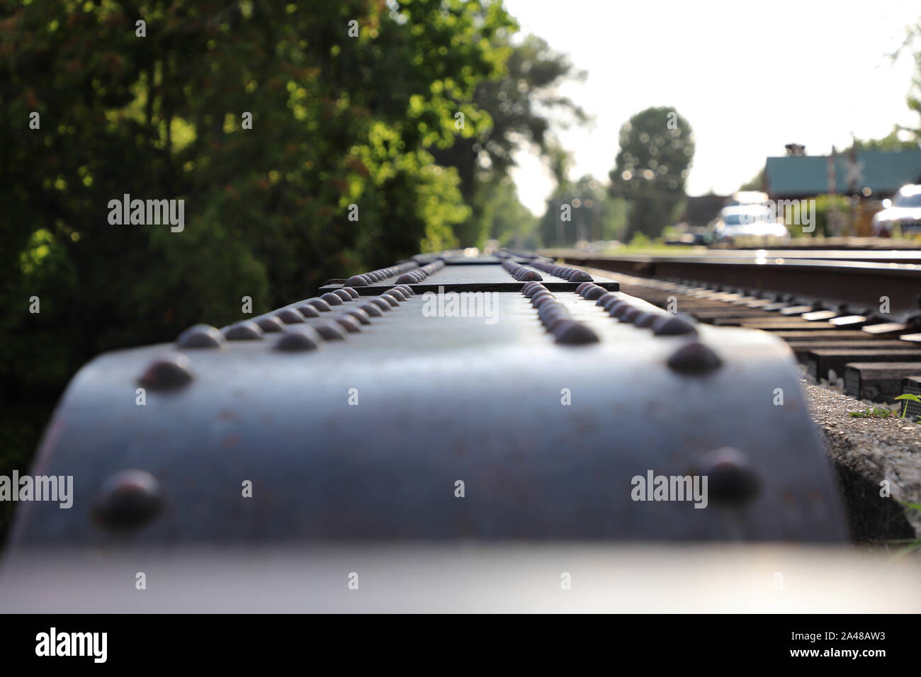 Tren puente sobre el río de la anguila en Logansport Indiana Foto de stock