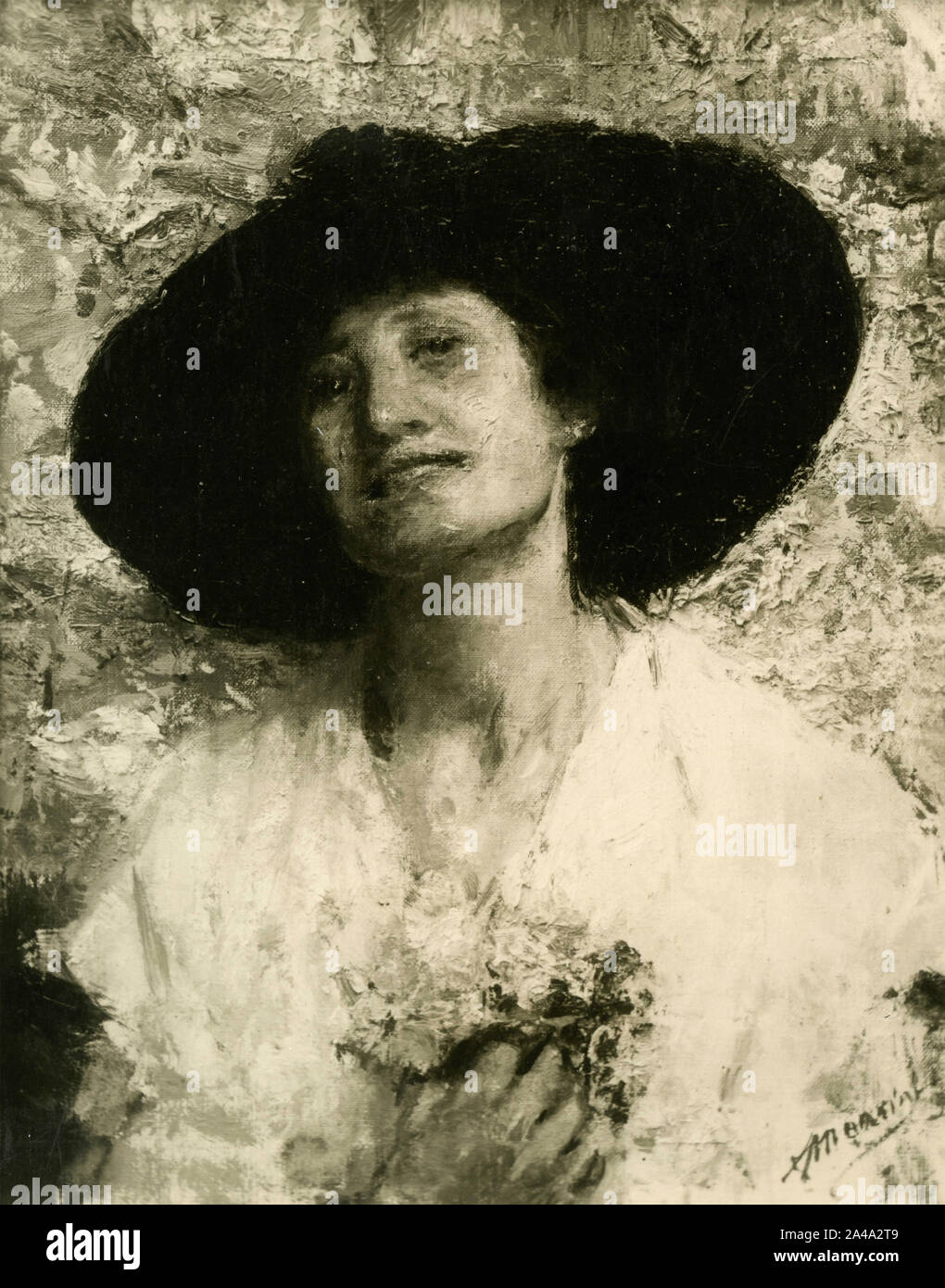 Enrica, mujer, retrato, pintura de pintor italiano Antonio Mancini, 1930 Foto de stock