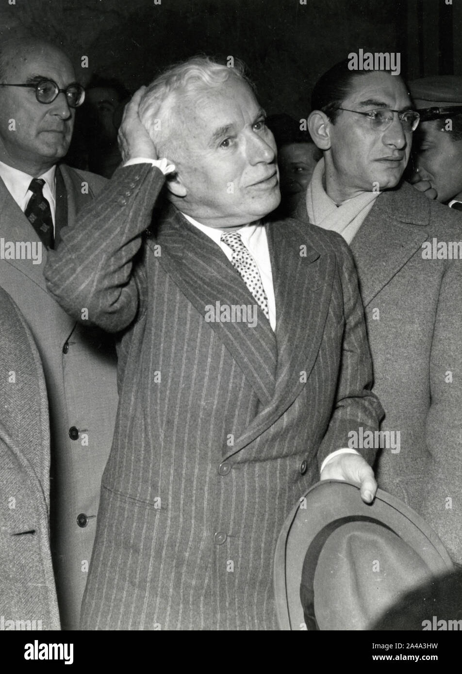 El actor británico Charlie Chaplin, 1952 Foto de stock