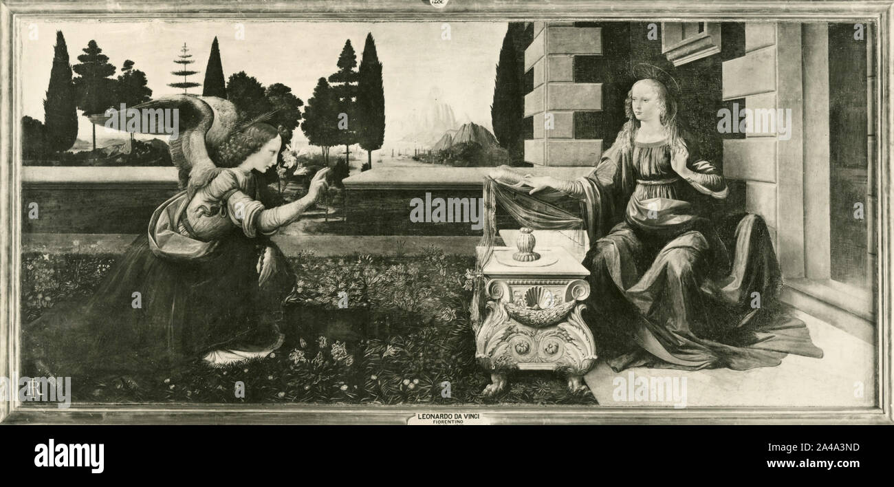 Anunciación, pintado por el artista italiano Leonardo da Vinci, La