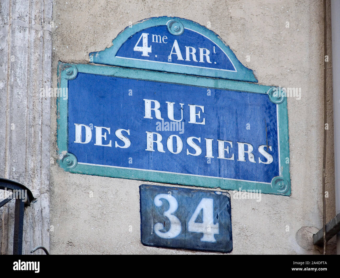 Rue des Rosiers cartel, París, Francia Foto de stock