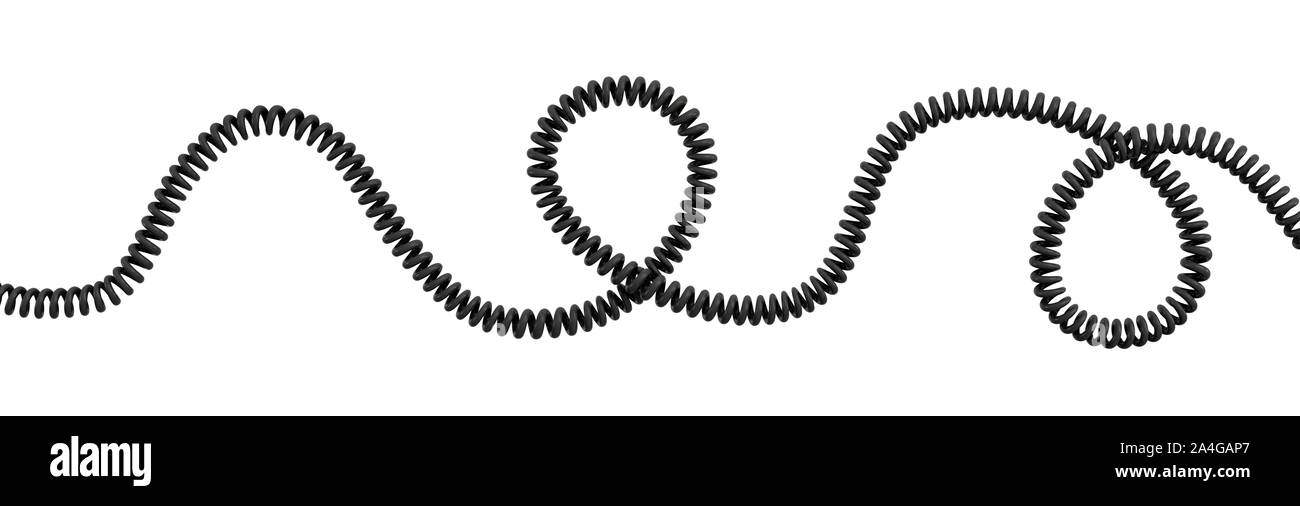Representación 3D de un solo cable espiral curvada tumbado sobre un fondo blanco. Línea de teléfono. Conexión de larga distancia. Tecnologías para mantenerse en contacto. Foto de stock