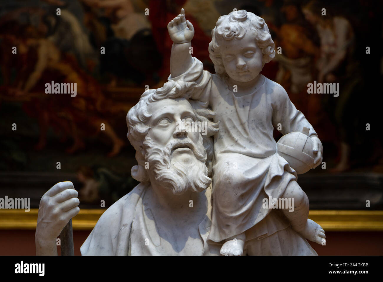 Estatua de San Cristóbal con el Niño Jesús por Pierre Schleiff (Colonia, 1601 - Valenciennes, 1641). Mármol. Museo de Bellas Artes de Valenciennes. Foto de stock