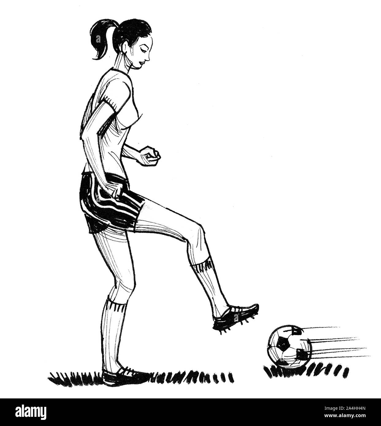 Jugador de fútbol femenino. Dibujo en blanco y negro de tinta Fotografía de  stock - Alamy