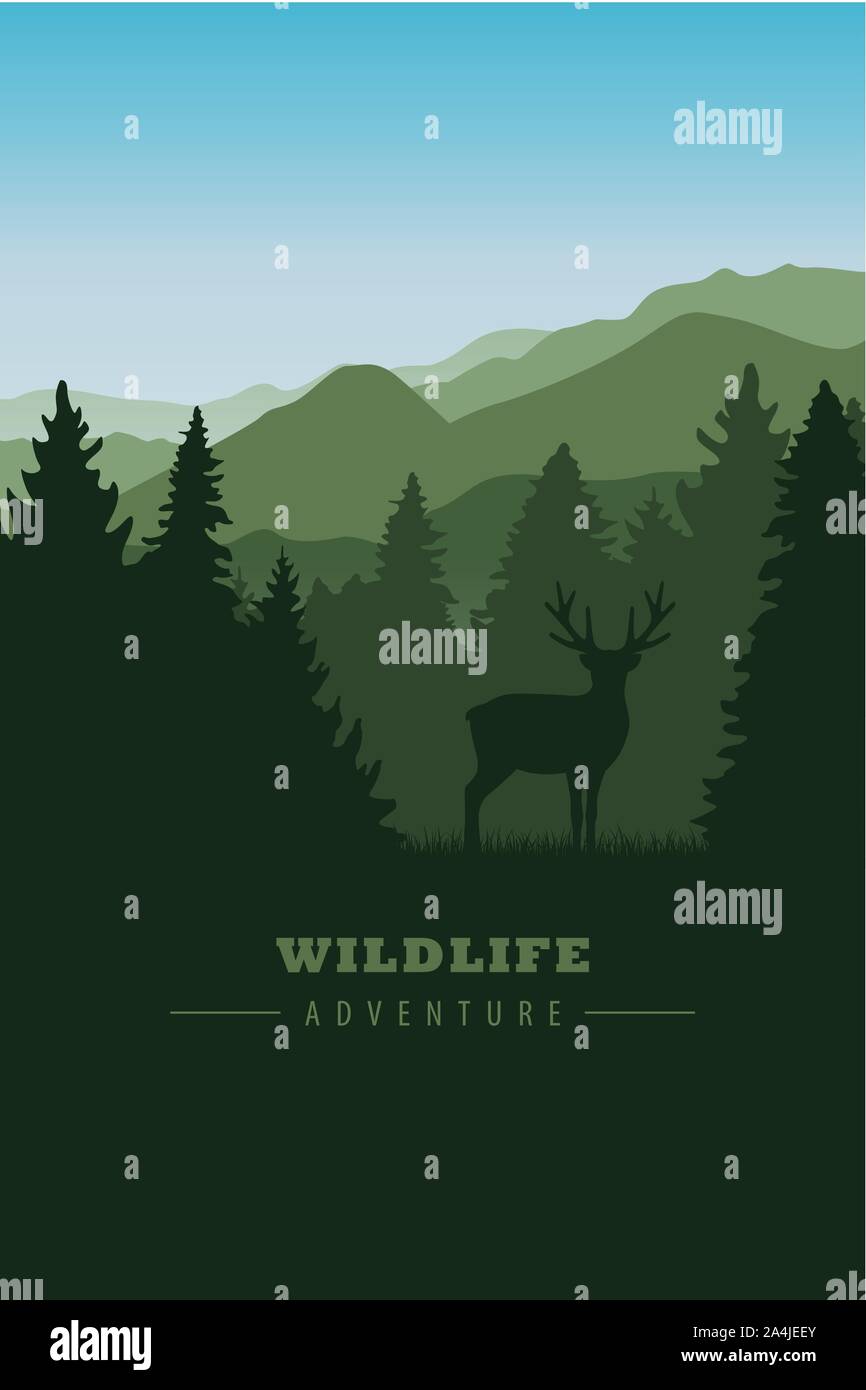 Fauna renos en verde paisaje de montaña y de bosque ilustración vectorial EPS10 Ilustración del Vector
