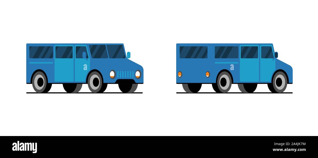 Minibús azul lateral vista frontal posterior. Entrega minivan coche. Vehículo de transporte ilustración vectorial Ilustración del Vector
