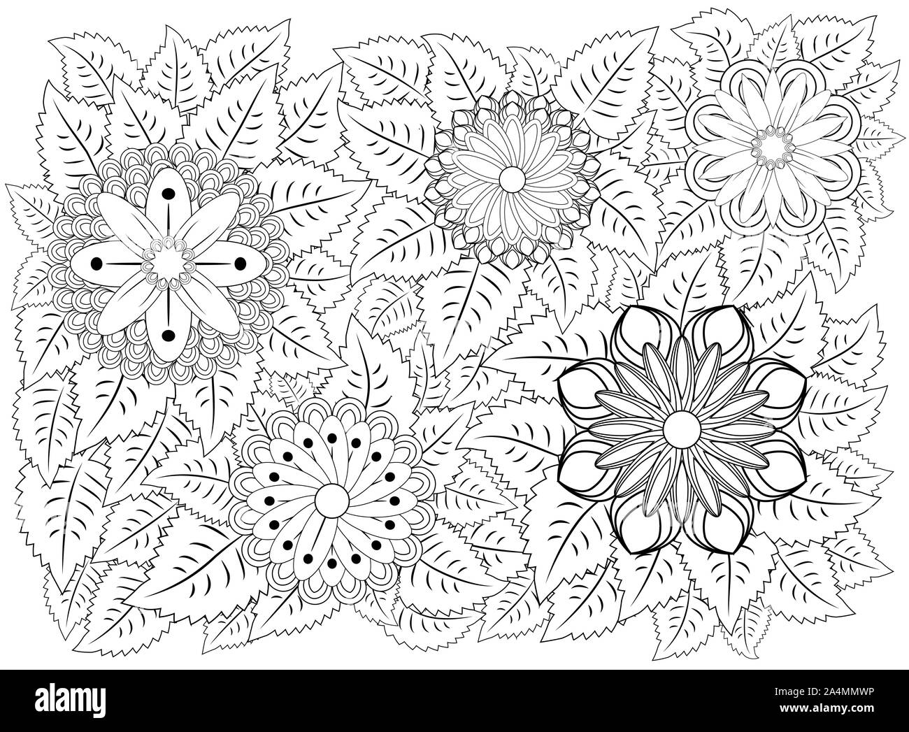 Libro Para Colorear Para Los Ninos Mayores Y Adultos Pagina De Colorear Con Flores Vintage Patron Fotografia De Stock Alamy