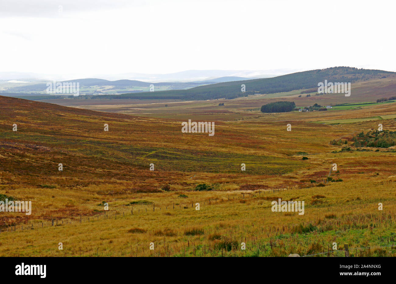 Un paisaje de montaña de la A939, carretera militar cerca de Puente Viejo de Brown en la frontera entre Highland y Moray, Escocia, Reino Unido, Europa. Foto de stock