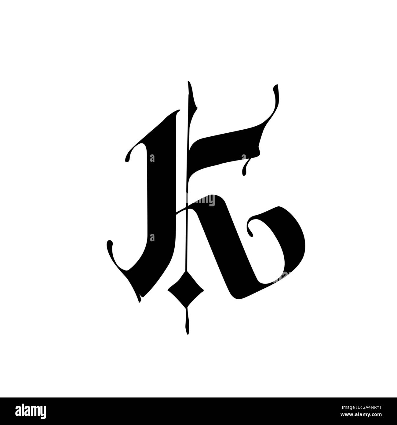 Letra K, de estilo gótico. Vector. Alfabeto. El símbolo está aislado en