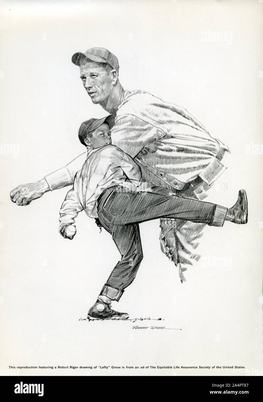 Dibujo de baseball legendario lanzador Lefty Grove por Robert Rieger Foto de stock