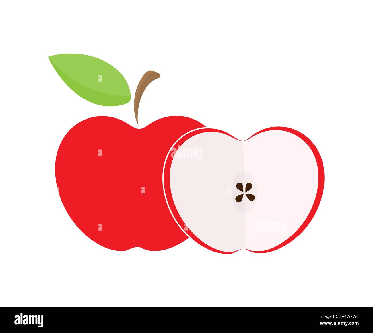 Dibujo de color de una manzana. Una manzana entera y la mitad de una  manzana Imagen Vector de stock - Alamy