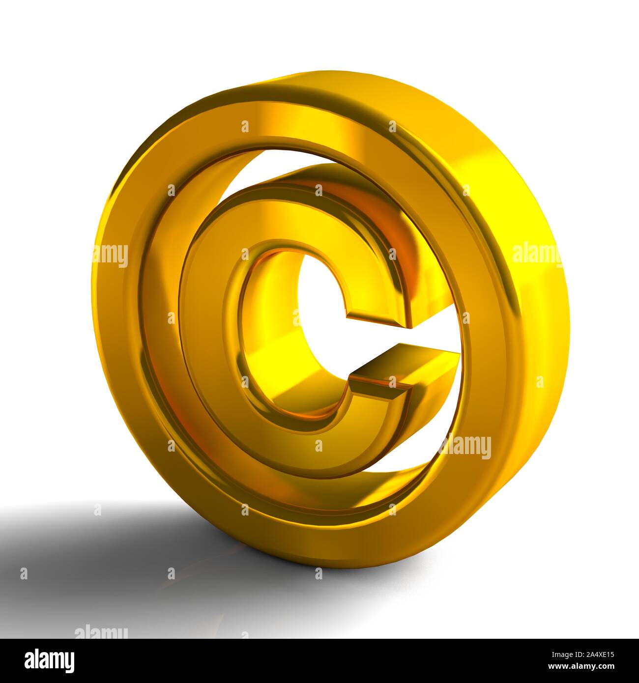 Los símbolos de copyright marcas Color Oro 3D, 3D Render aislado sobre fondo blanco. Foto de stock