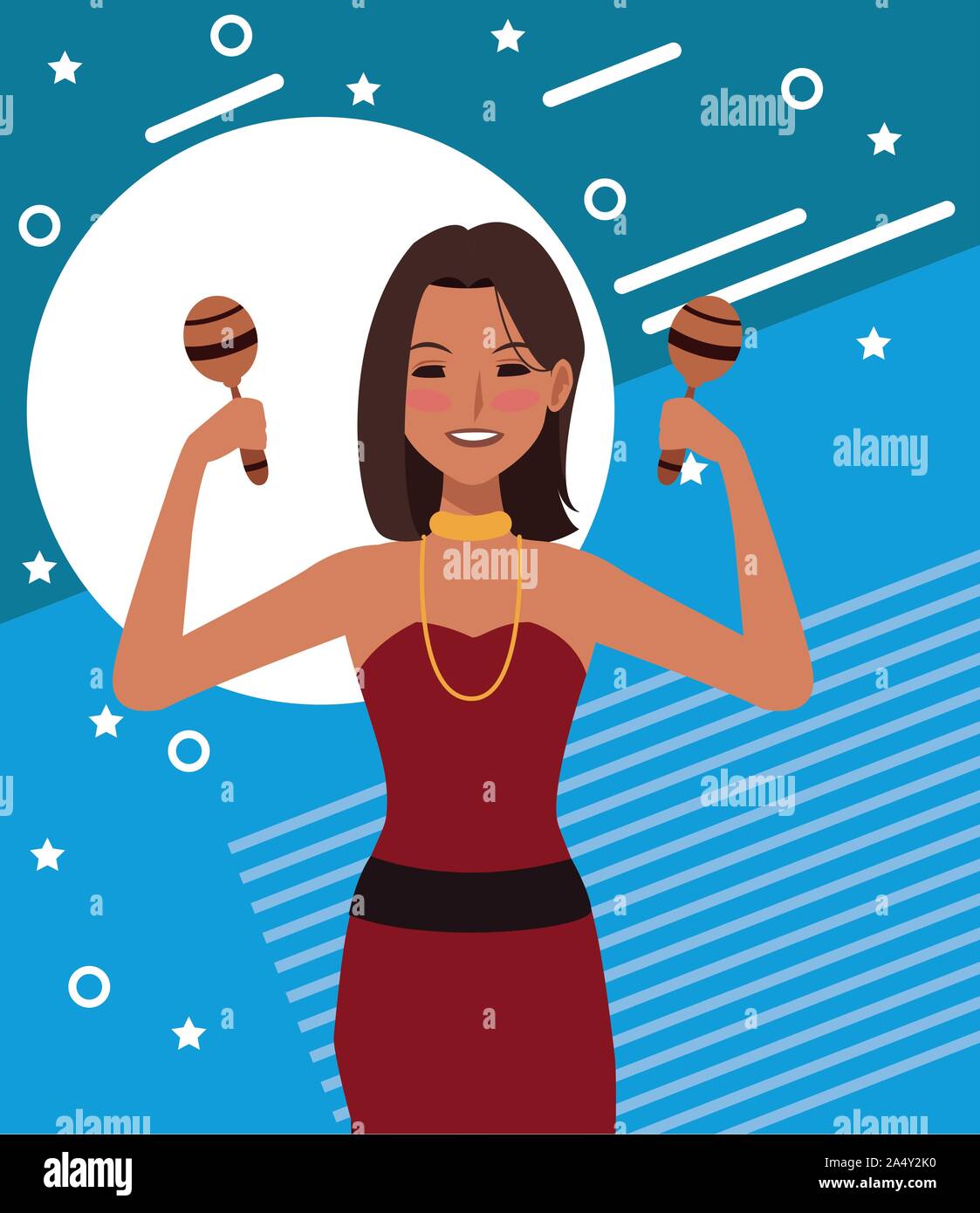 Cartoon mujer con maracas, diseño colorido Ilustración del Vector