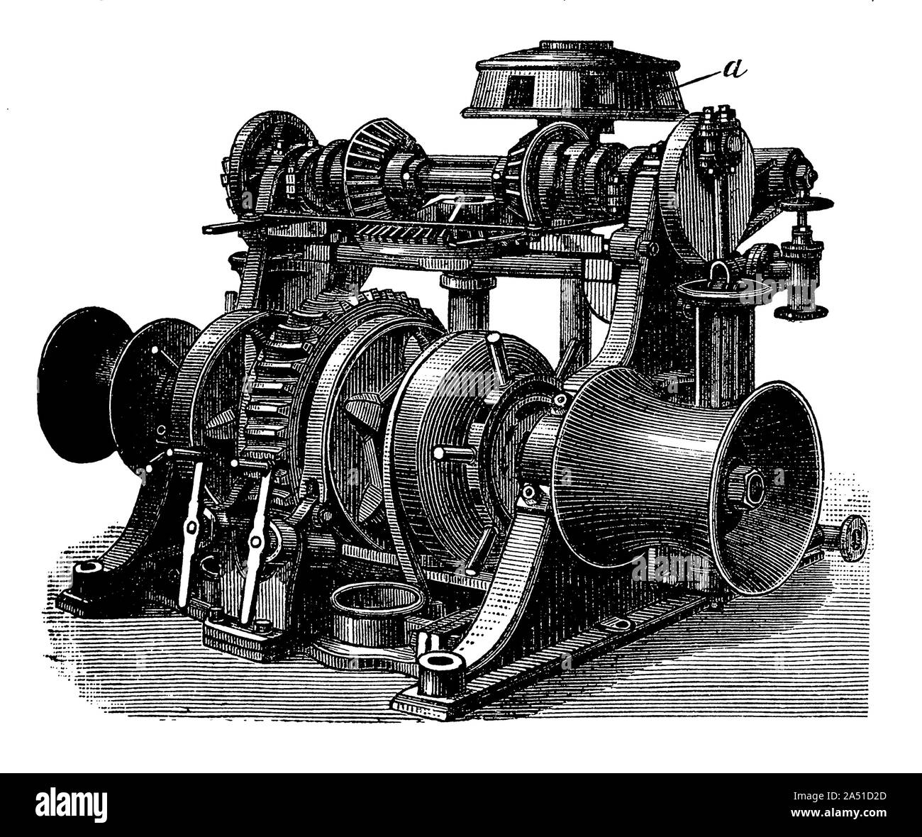 Transporte marítimo: el motor de vapor conduciendo un cabrestante rueda de tambor a través de un engranaje. Foto de stock
