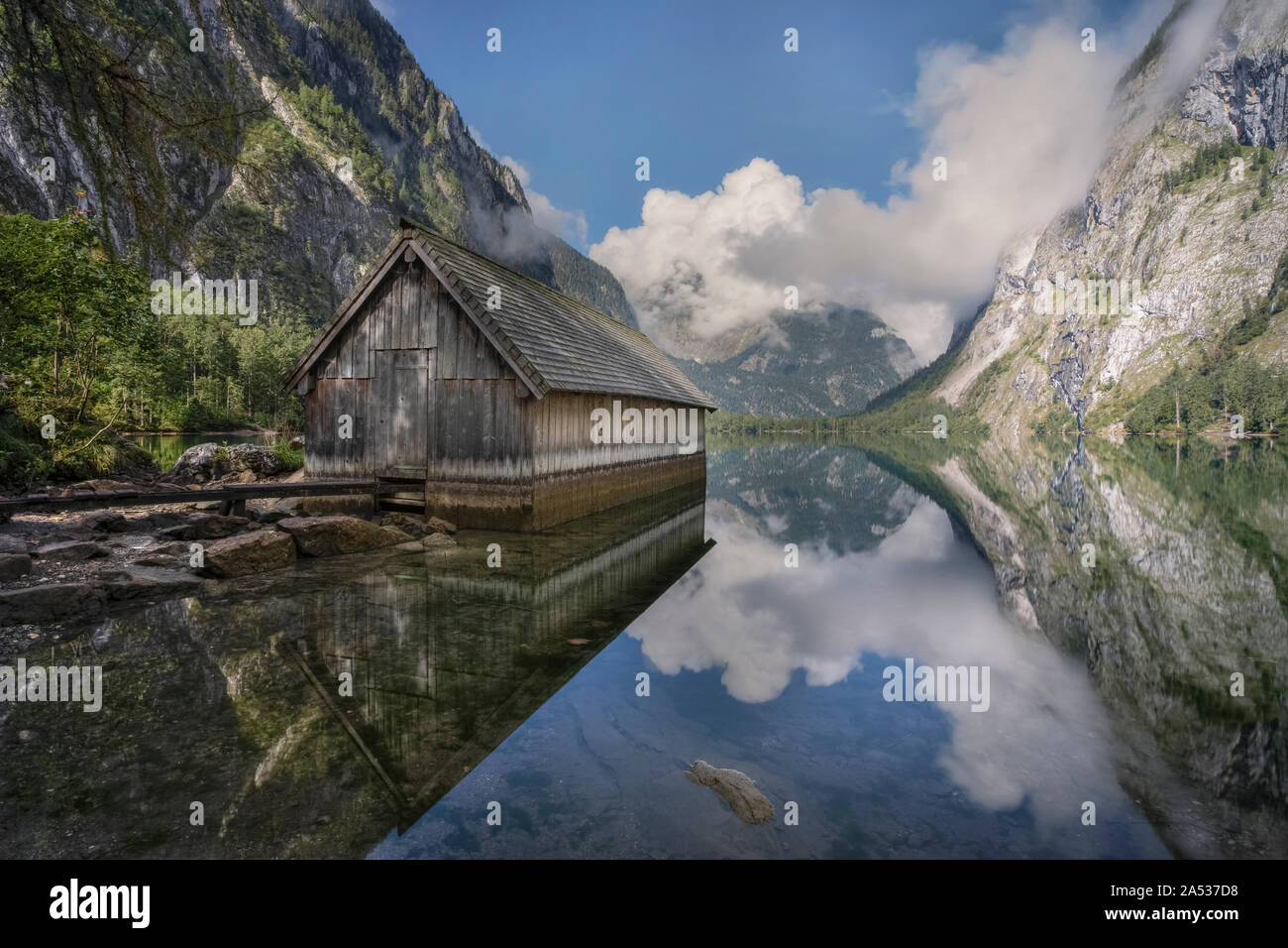 Obersee, Schoenau, Berchtesgaden, Baviera, Alemania, Europa Foto de stock