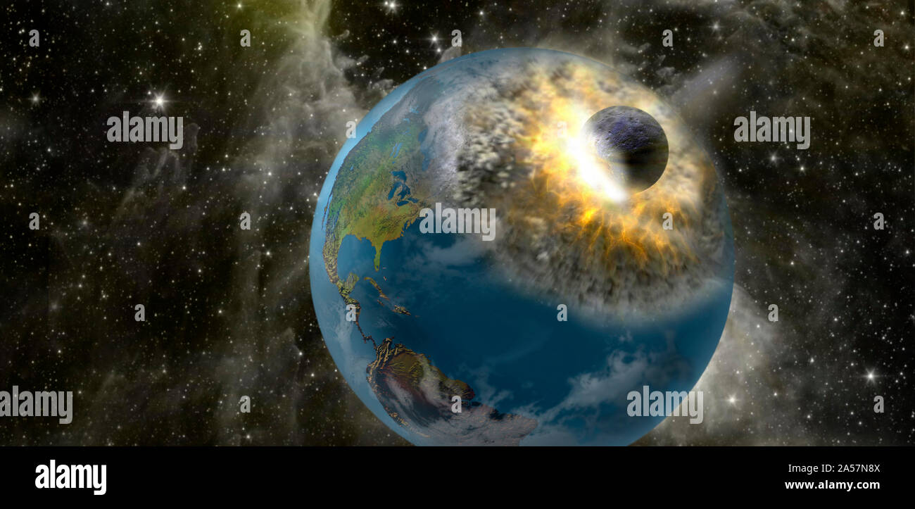 La Tierra es golpeada por un planeta matando meteorito Foto de stock