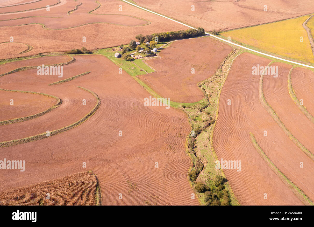 Fotografía aérea de tierras rurales en el Condado de Montgomery, en el estado de Iowa, EE.UU.. Foto de stock