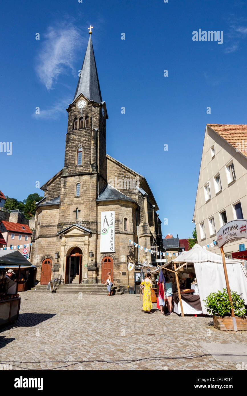 Stadt Wehlen iglesia, Sajonia Alemania Foto de stock