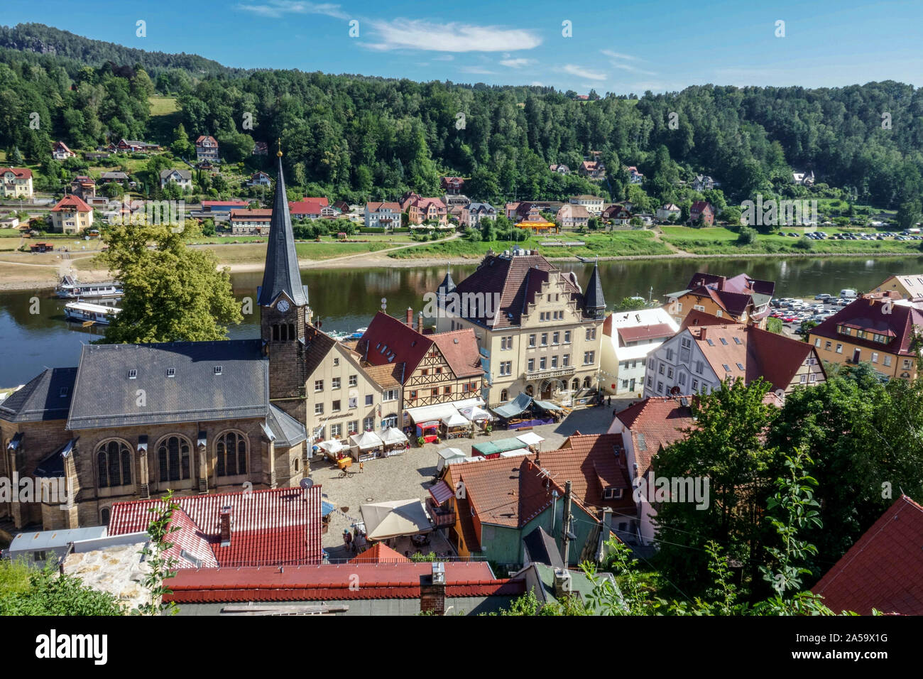 Stadt Wehlen, Old Town, en el río Elba, en el Estado federado de Sajonia Alemania Foto de stock