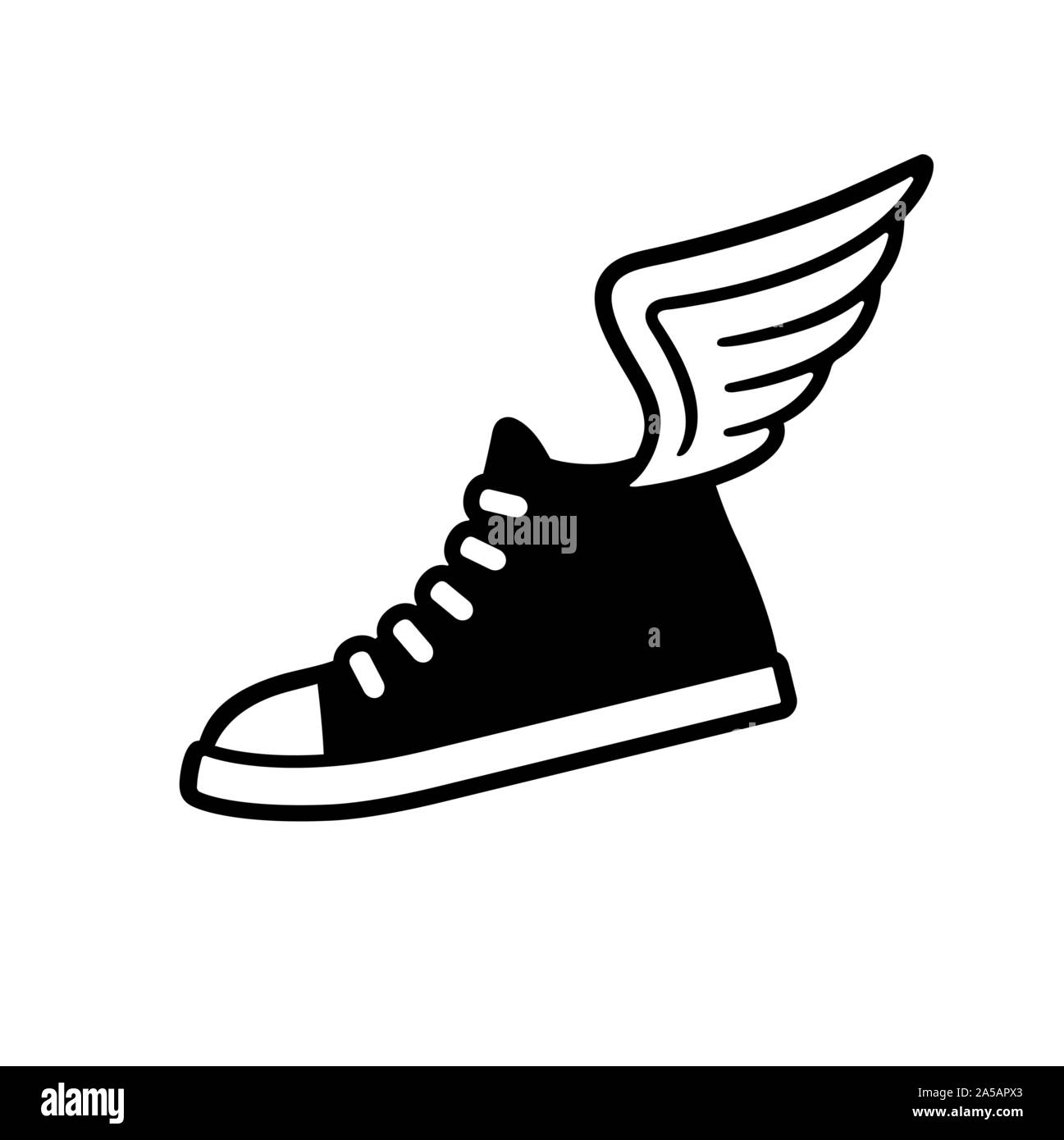 Zapatilla con alas, logo, dibujo en blanco y negro. Calzado deportivo  clásica ilustración vectorial Imagen Vector de stock - Alamy