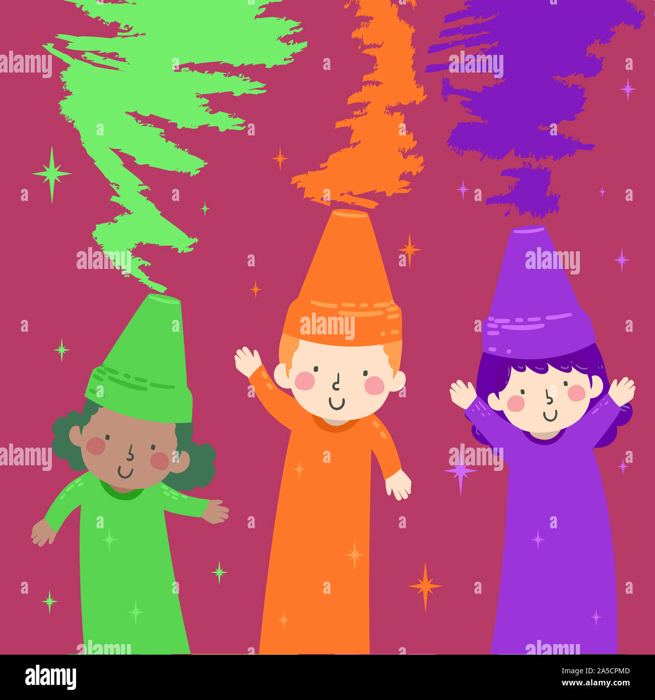 Ilustracion De Ninos Vestidos De Trajes En Crayones De Colores