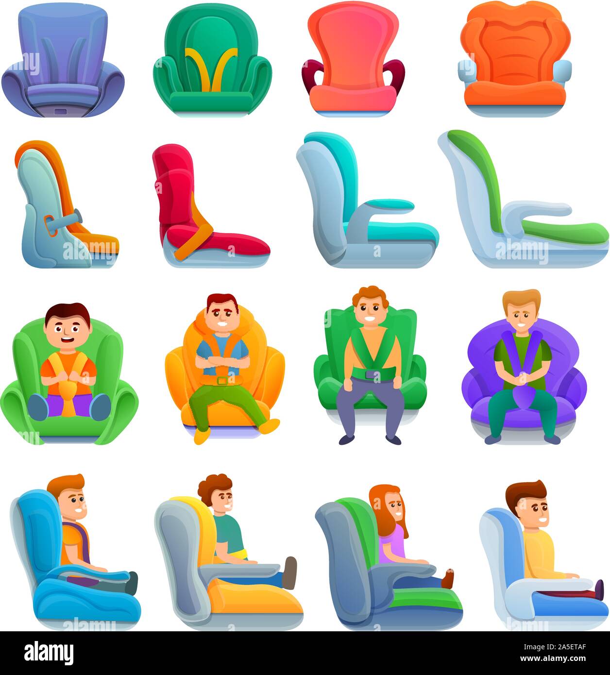 Iconos Del Asiento De Bebe Para El Coche Serie De Dibujos Animados Baby Car Seat Iconos Vectoriales Para Diseno Web Imagen Vector De Stock Alamy