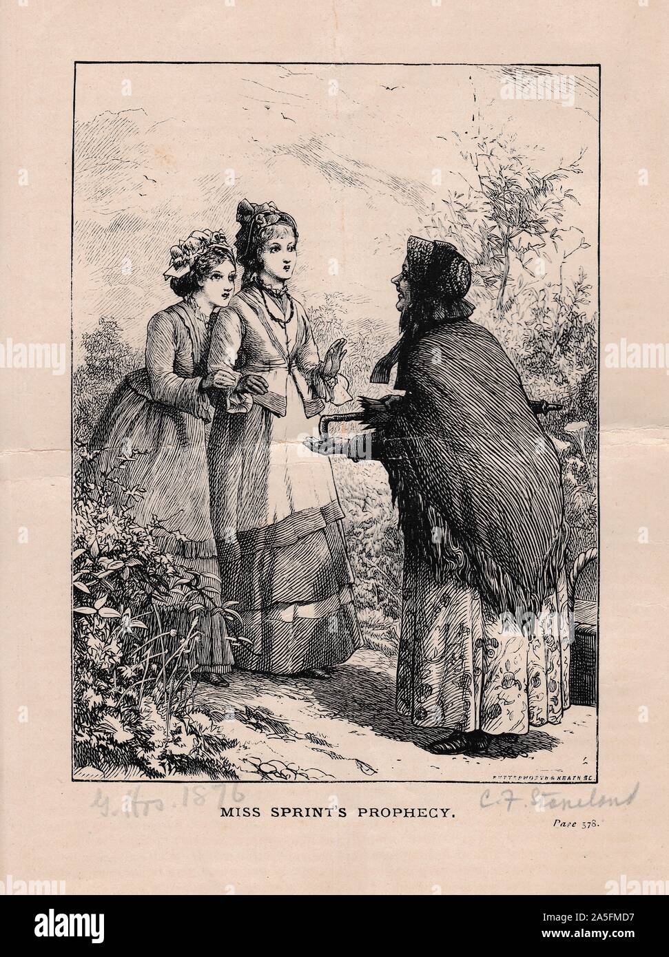 Vintage ex libris Victoriano de Miss Sprint la profecía del 1876 Foto de stock