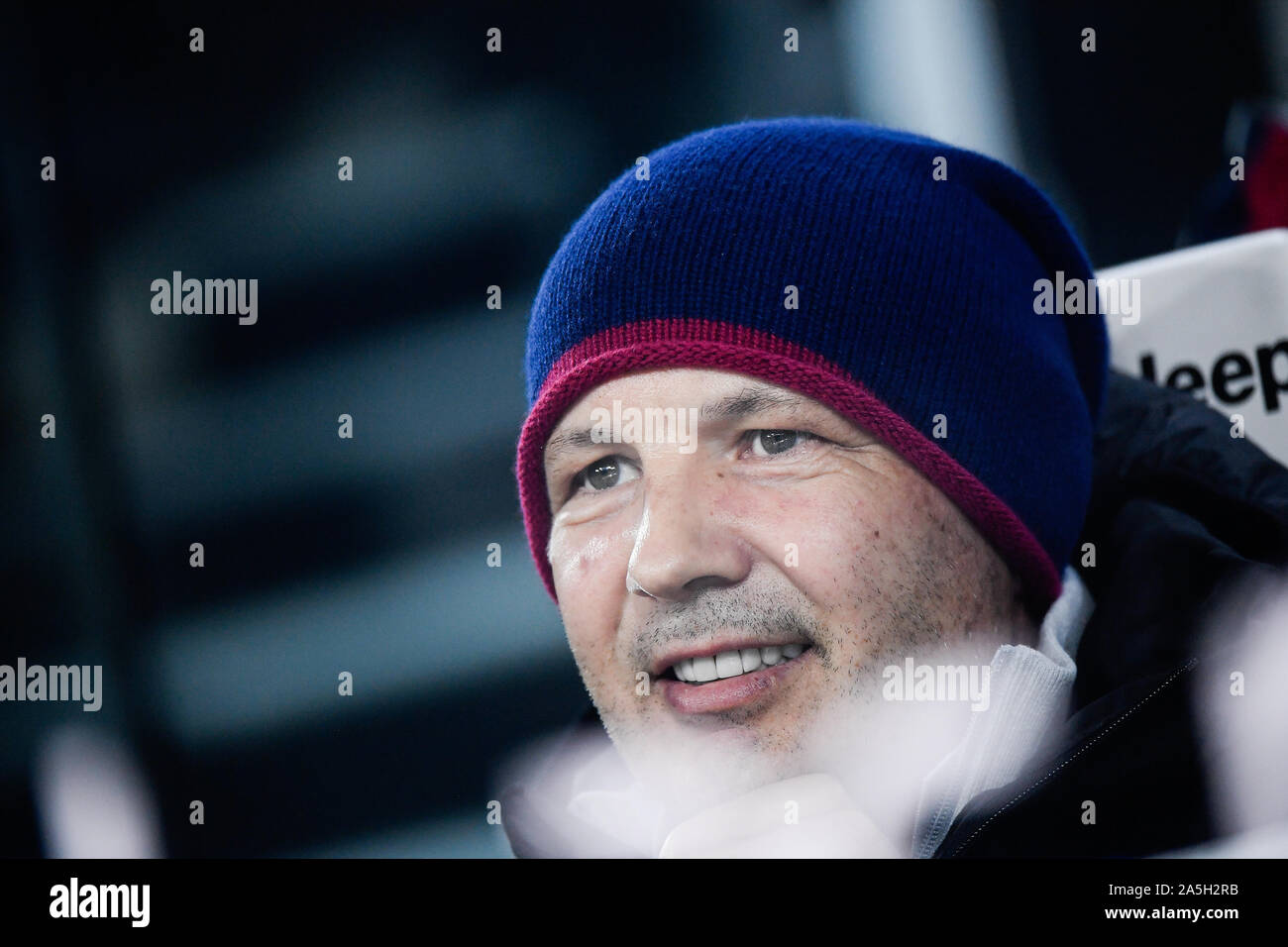 Entrenador de Fútbol durante la Juventus - Bolonia, partido de fútbol en el estadio Allianz en Turín Foto de stock