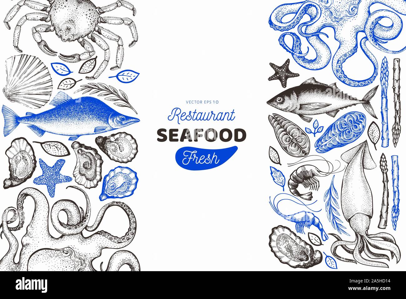 Plantilla De Diseño De Mariscos Y Pescados Ilustración Vectorial Dibujada A Mano Puede 