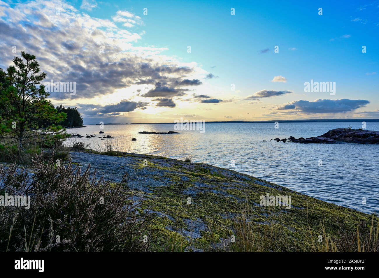 Wiew escénico sobre el lago Vattern en Suecia Ostergotland Foto de stock