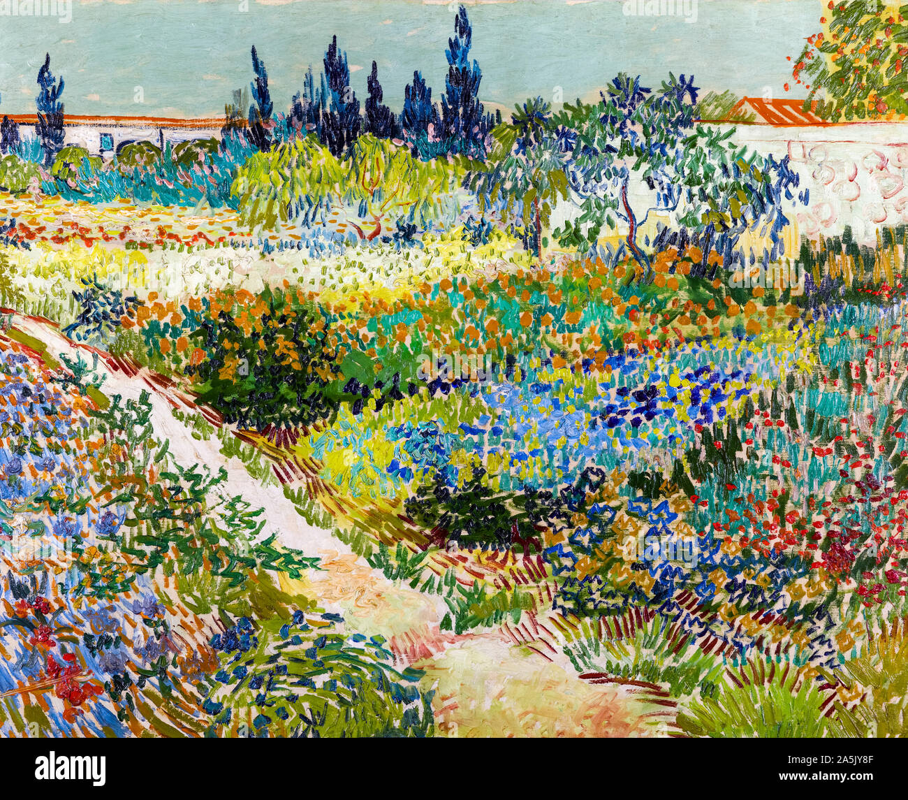 Vincent van Gogh, pintura de paisaje, Jardín en Arles, jardín de flores con Path, 1888 Foto de stock