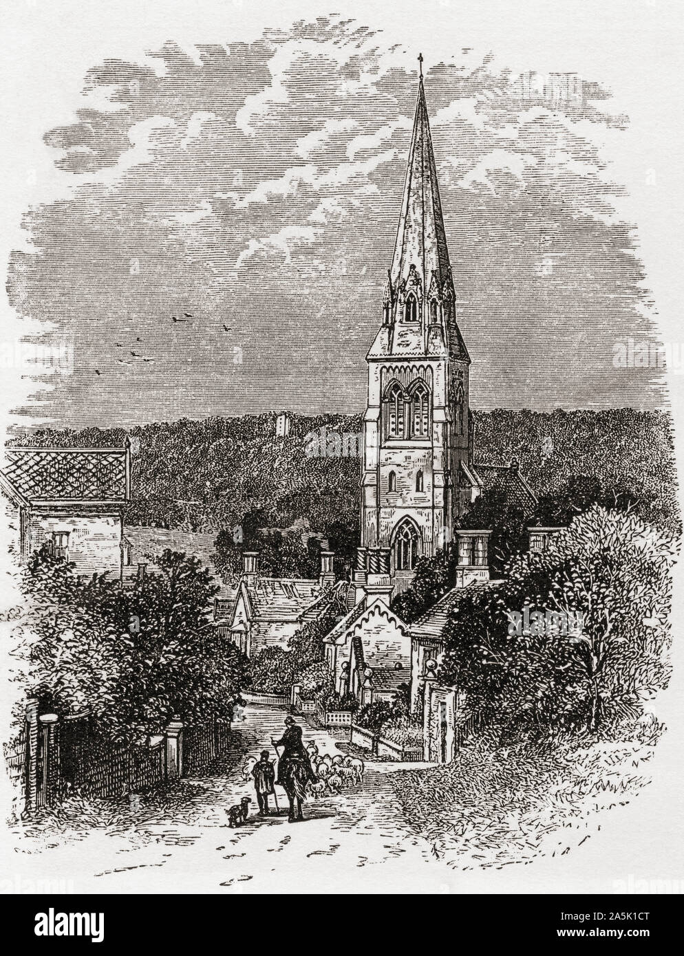 La Iglesia de San Pedro, Edensor, Derbyshire, Inglaterra, visto aquí en el siglo XIX. Fotos de inglés, publicado el año 1890. Foto de stock