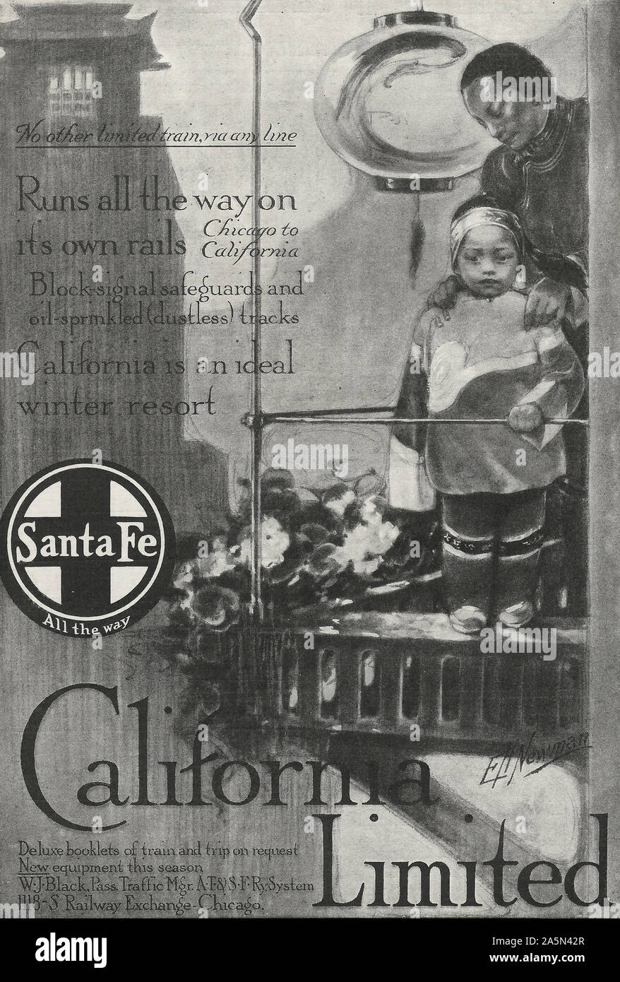 Anuncio para el California tren limitado en 1909 Foto de stock