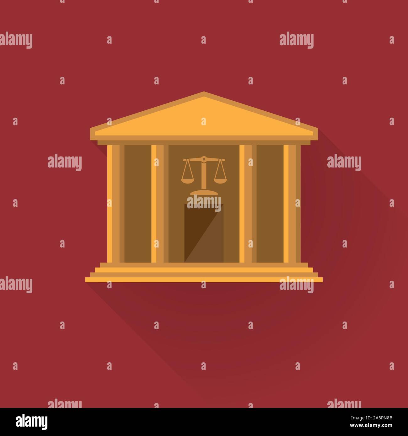 Diseño plano Courthouse larga sombra icono. La ley y los negocios jurídicos símbolo ilustración vectorial. Ilustración del Vector