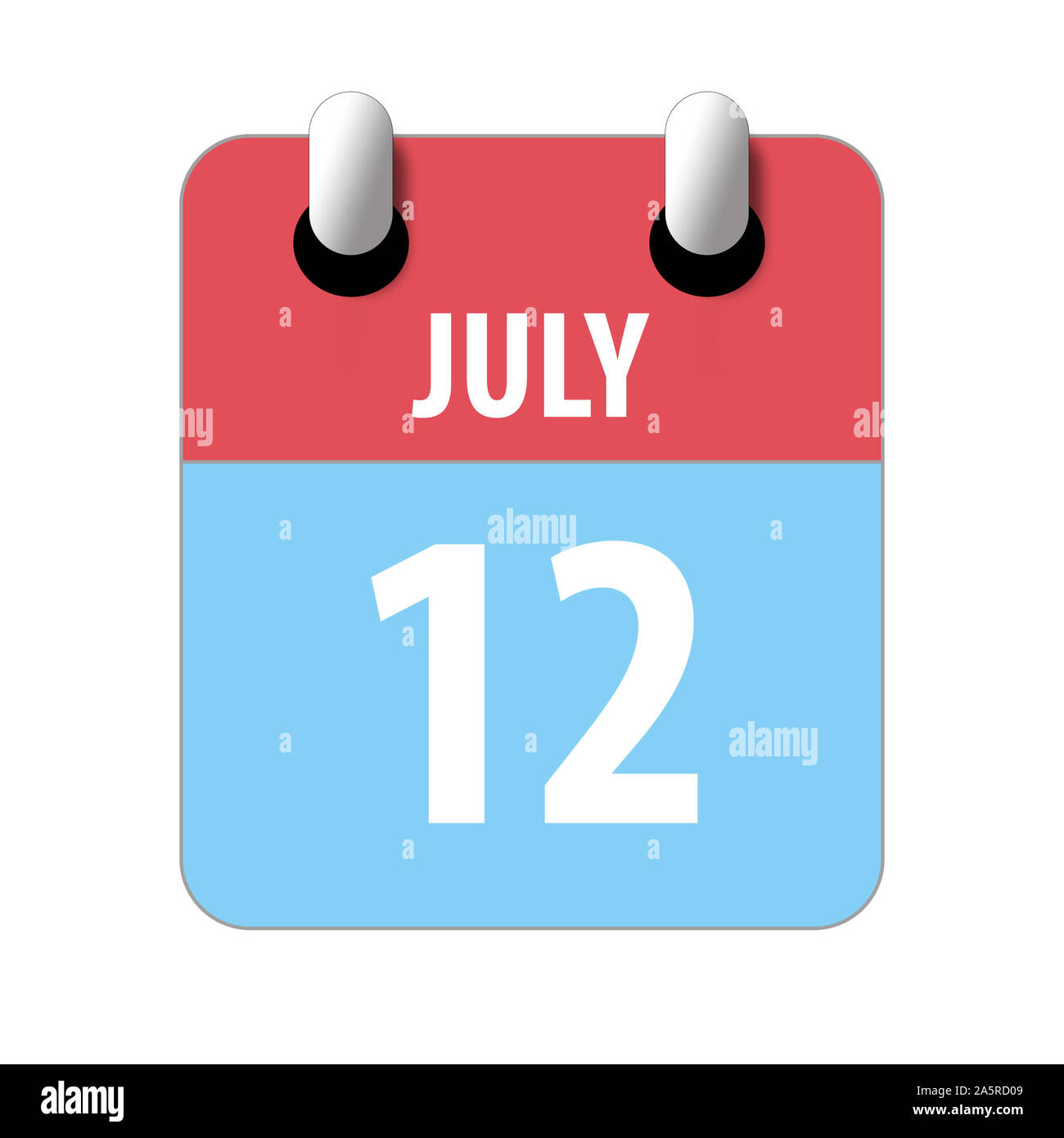 El 12 de julio. El día 12 de mes, simple icono calendario sobre fondo blanco. La planificación. La gestión del tiempo. Conjunto de iconos de calendario para el diseño web. los meses de verano, d Foto de stock