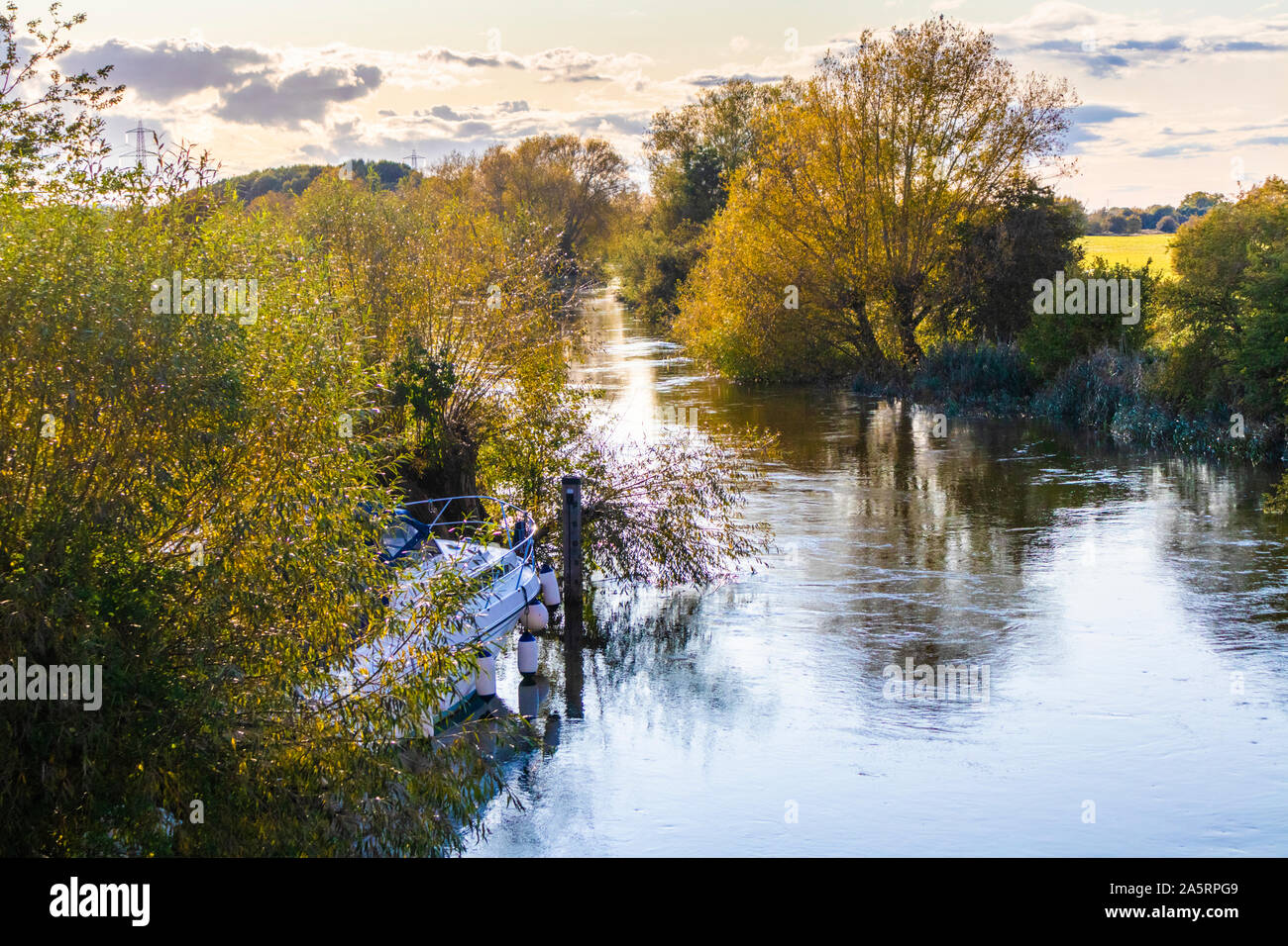 Una vista del río Támesis en el otoño anterior de Tadpole puente cerca de Bampton, Oxfordshire, REINO UNIDO Foto de stock