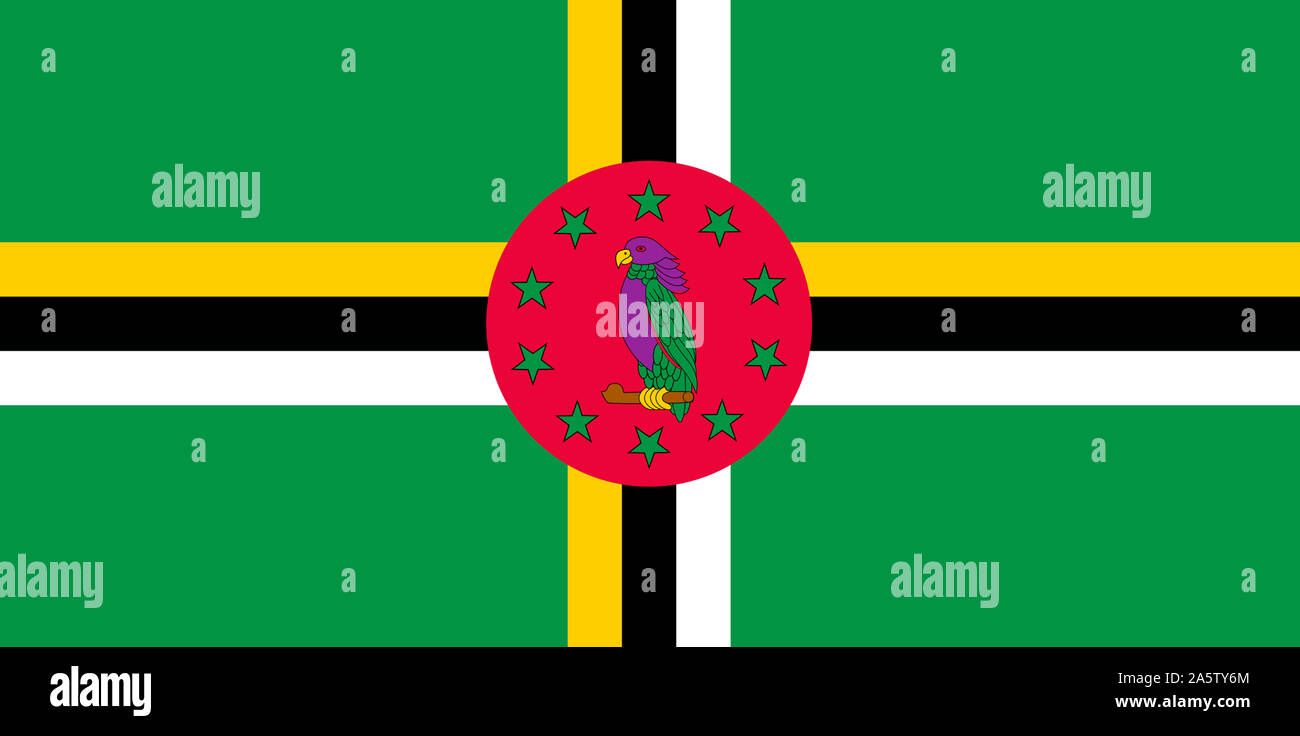 Von Flagge Nationalfahne, Dominica, Kleine Antillen, Karibik Foto de stock