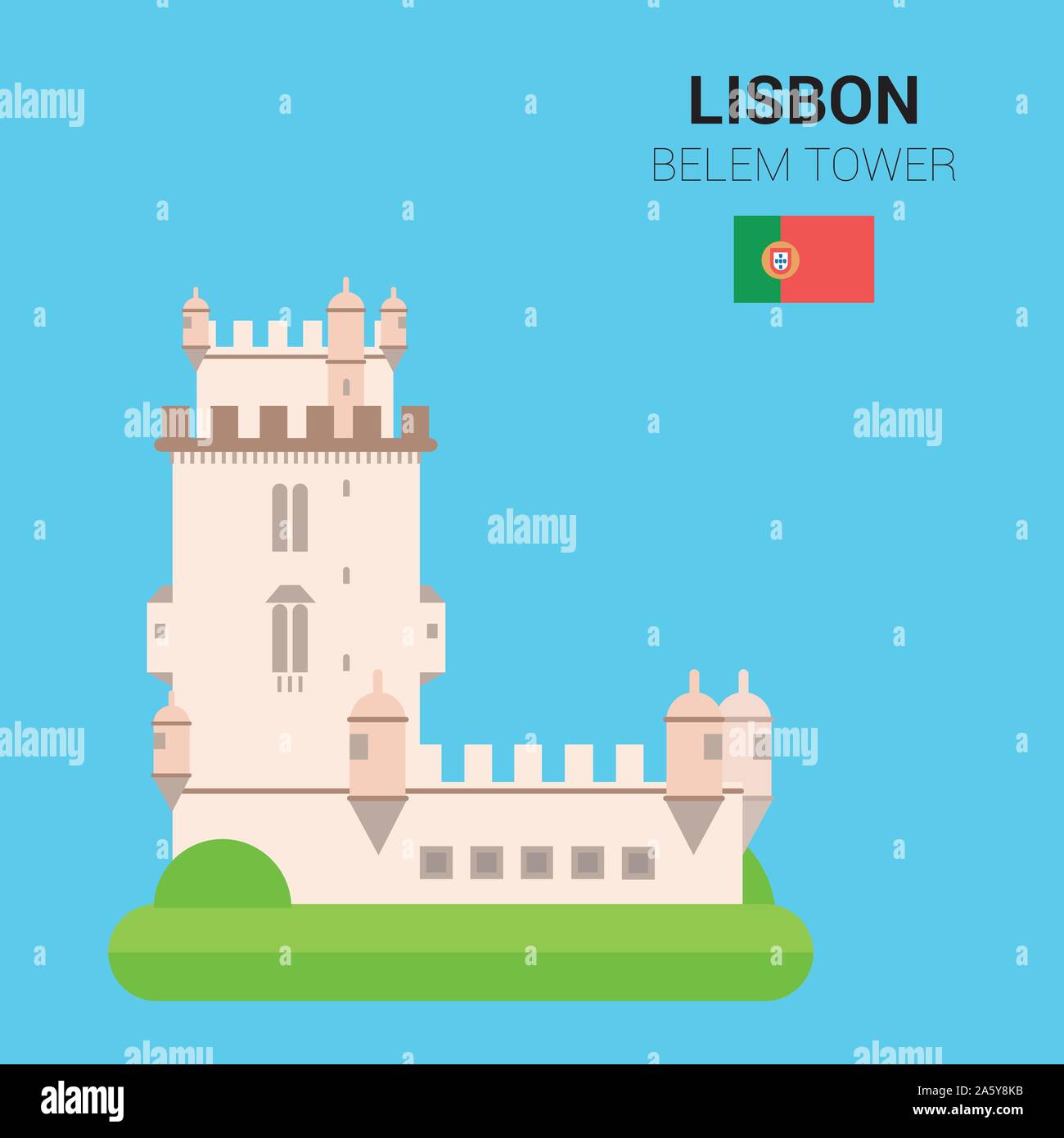 Ilustración vectorial de la Torre de Belem (Lisboa, Portugal). Monumentos y sitios históricos colección Ilustración del Vector