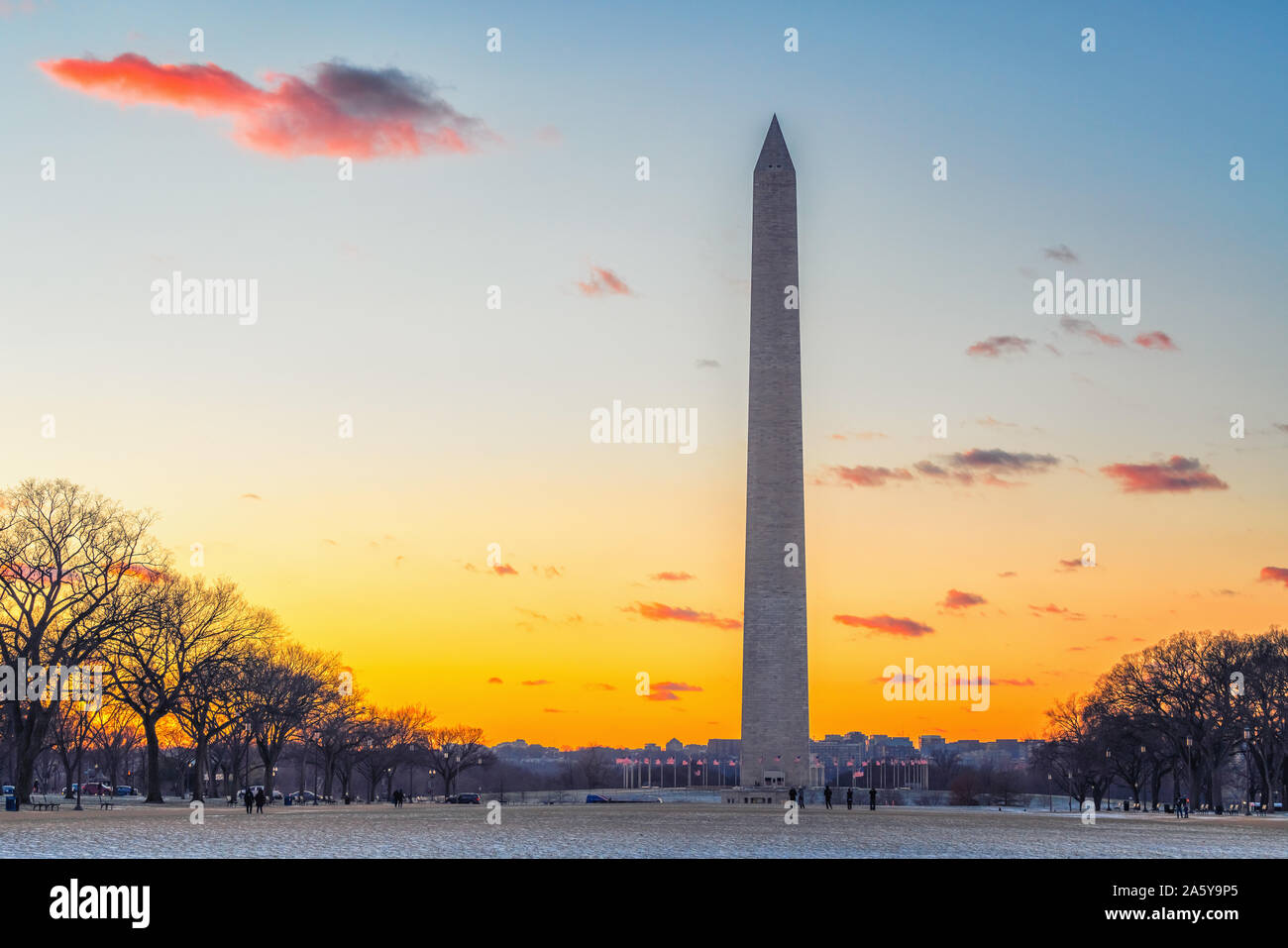 Al anochecer, el Monumento a Washington, EE.UU. Foto de stock