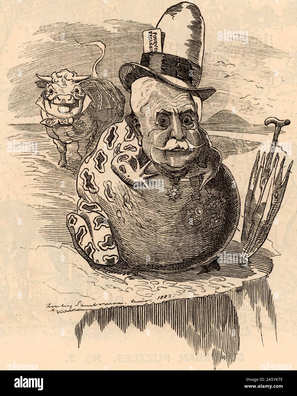 Ferdinand de Lesseps (1805-1894), diplomático francés y promotor del canal. El proyecto del Canal de Suez, iniciada en 1860 se concluyó con éxito en 1869. Su proyecto de Canal de Panamá, que comenzó en 1881, fue abandonada en 1888. Cartoon por Edward Linley Sambourne punzón en la serie de retratos de la fantasía de "Punch" (Londres, 11 de agosto de 1883). Foto de stock
