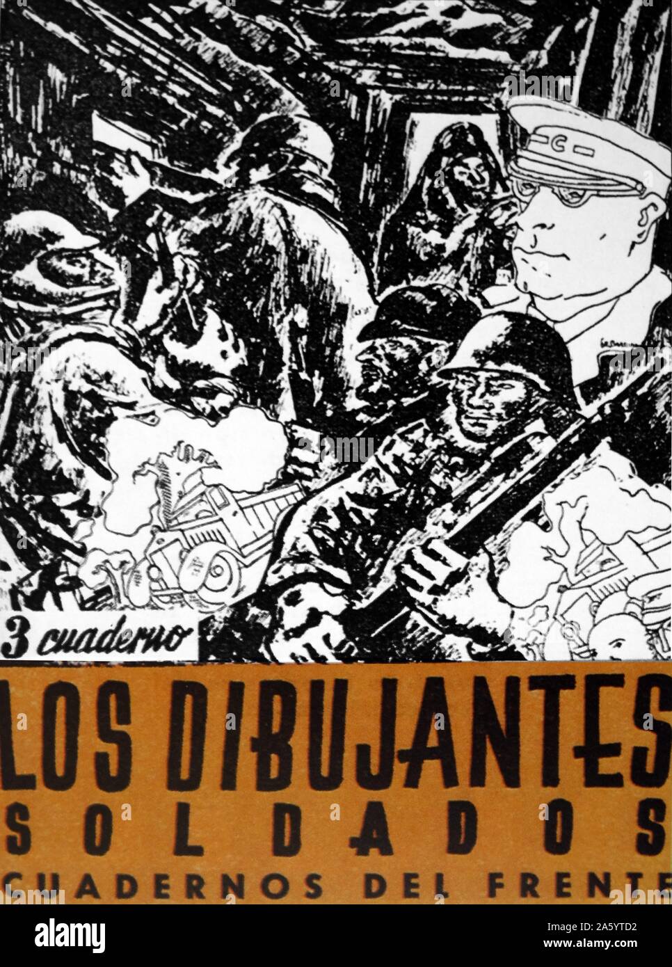Anuncio para una serie de dibujos animados de los soldados en el Frente Republicano, durante la Guerra Civil Española Foto de stock